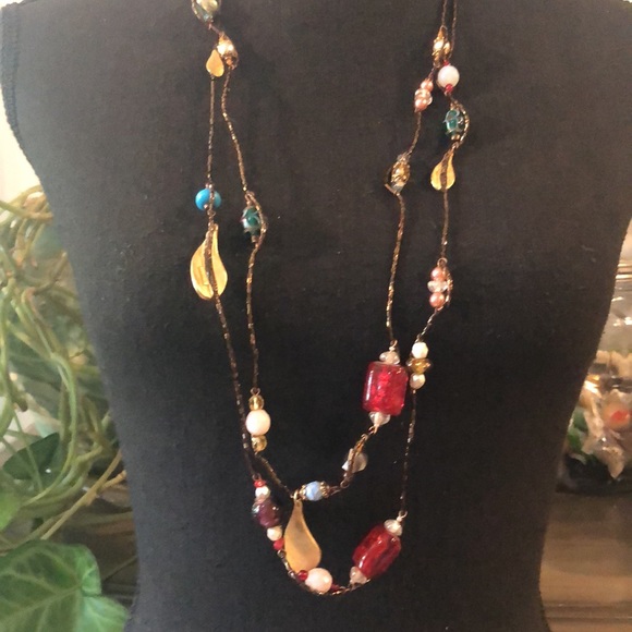 CHICO’S DOUBLE STRAND GLASS BEAD RAINBOW COLOR NECKLACE - Picture 3 of 10